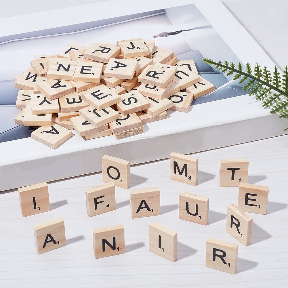 OLYCRAFT 300 Pieces Alphabet Wood Pieces, Wooden Alphabet Slices, English Letters, Wooden Puzzle, Alphabet Learning Board, Birthday, Celebration,