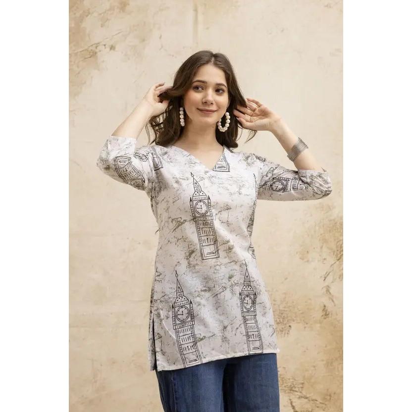 Women Printed Cotton Blend Straight Kurta Top Party Wear Women Designer Tunic VFP-1851a