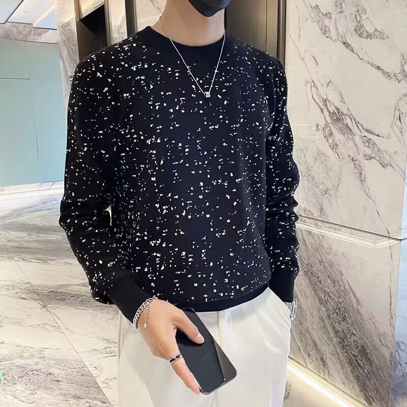 Spring 2024 Men's Sweater Patchwork Assorted Colors Skin-Friendly Fabric Fashion Versatile Top Casual Long-Sleeved Bottoming Shirt