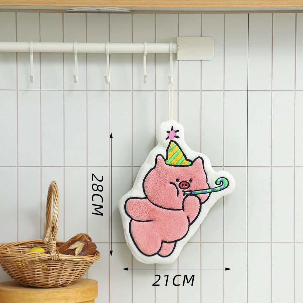 Cartoon Elephant Animal Hand Towels for Kitchen Hanging Cloth Rag Kids Hand Towels Absorbent Bathroom Coral Velvet Handkerchief