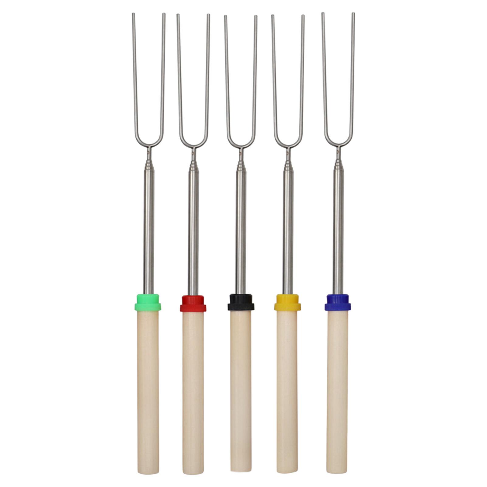 Adjustable Telescopic U Shaped BBQ Skewer Fork Stainless Steel Telescopic Handle for Hot Dogs Vegetables Grill and Cooking Tool