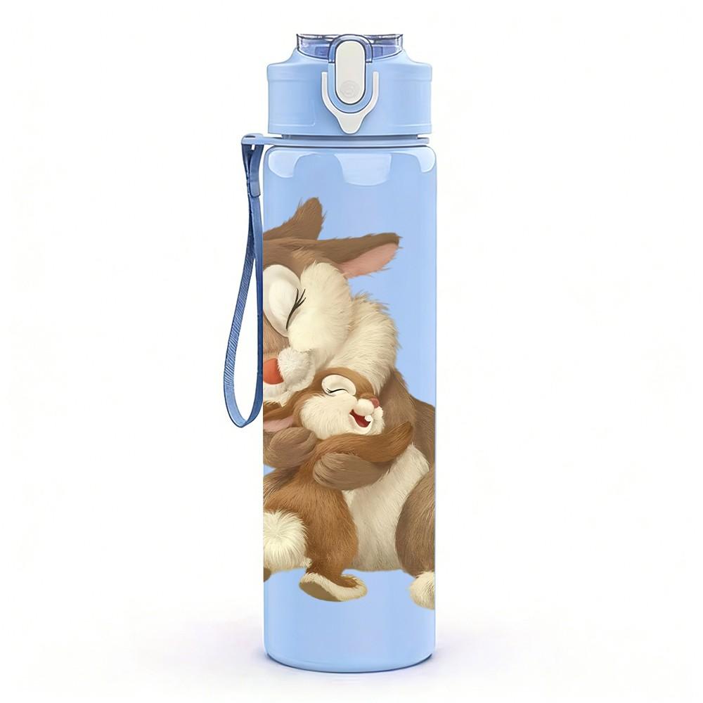 1PC Brown Rabbit Sitting Cute Print 750ml Color Plastic Sports Water Bottle Leakproof Flip Straw Lid Suitable for Sports Office Home Use