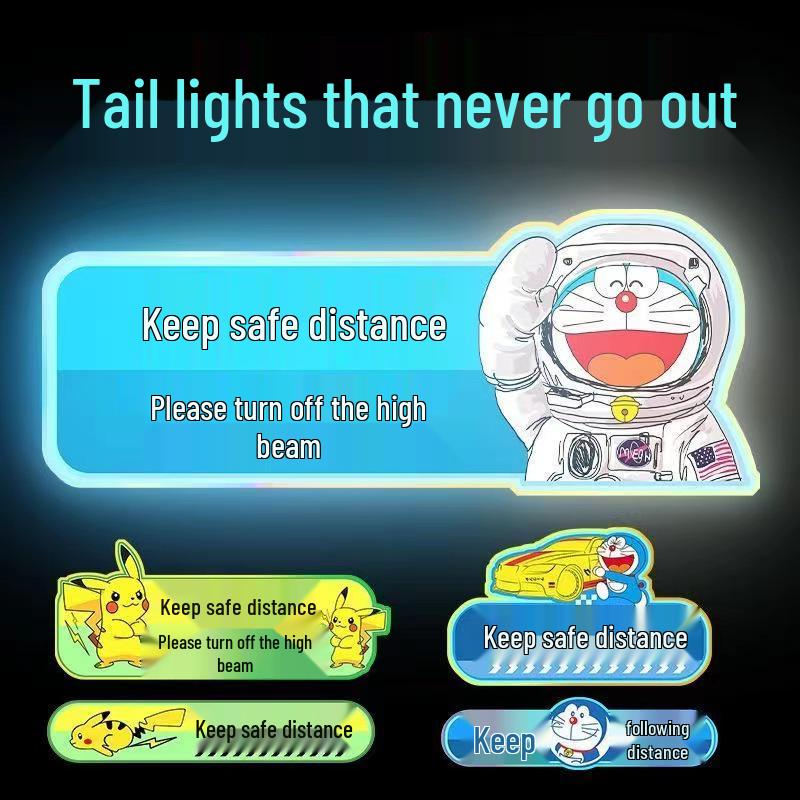 Creative Reflective Car Tail Sticker: High Beam Off Warning, Scratch Cover, Cartoon Design