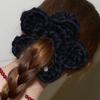 Slowslowly Wool 100% Handmade Crochet Dasy Big Flower Hair Scrunchie _ Black
