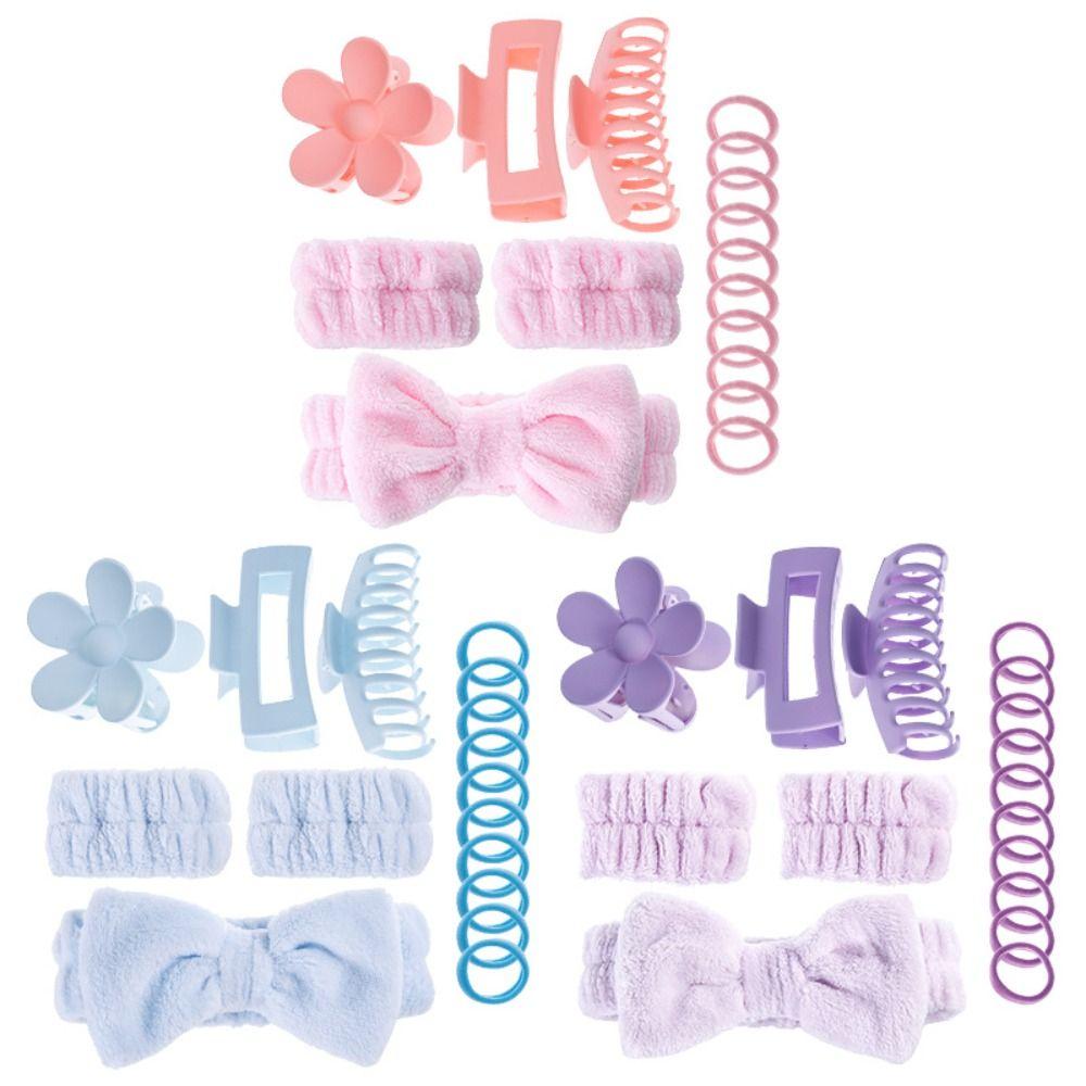 Wash Face Wrist Strap 16Pcs Face Washing Tools Skin Care Versatile Flower Hair Claw Solid Color 16Pcs Plush Bow Headband