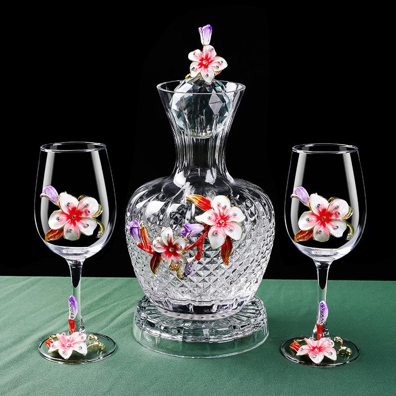 Enamel Lily Red Wine Glass Rotating Decanter Crystal Glass Goblet Wine Glass