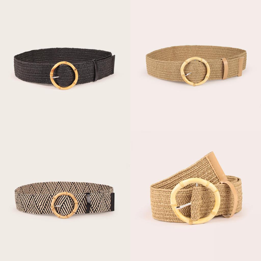 Bohemian Woven Nylon Belt With Plastic Buckle For Women Casual Fashion