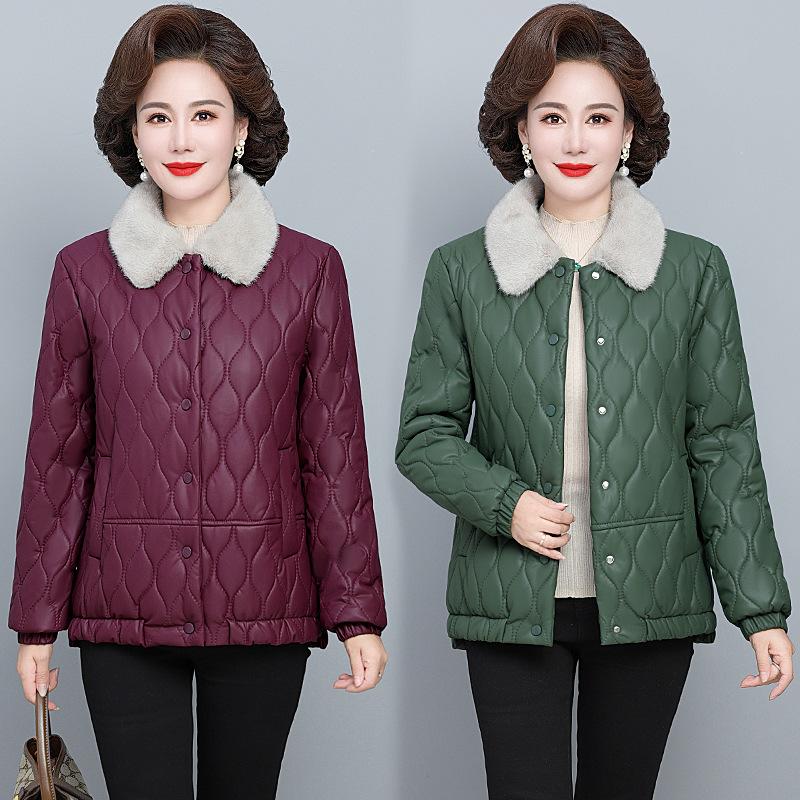 Imitation Leather Padded Jacket, Western Style Plus Velvet Thickened Cold-proof Padded Jacket