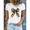 Summer New 90s Leopard Print Bow Short Sleeve Print Clothing Women's T-Shirt Harajuku Graphic Clothing Women's Top Tee