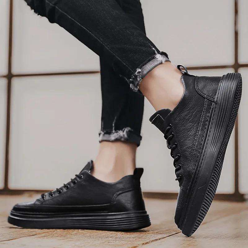 Classic Men Leather Casual Shoes Fashion Comfortable Platform Walking Footwear Male Vulcanized Shoe Jogging Shoe Tenis Masculino