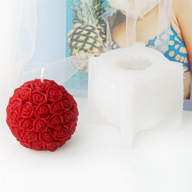 3D Rose Flower Ball Candle Silicone Mold DIY Gypsum Aromatherapy Resin Soap Mould Valentine's Rose Column Gift Home Decor