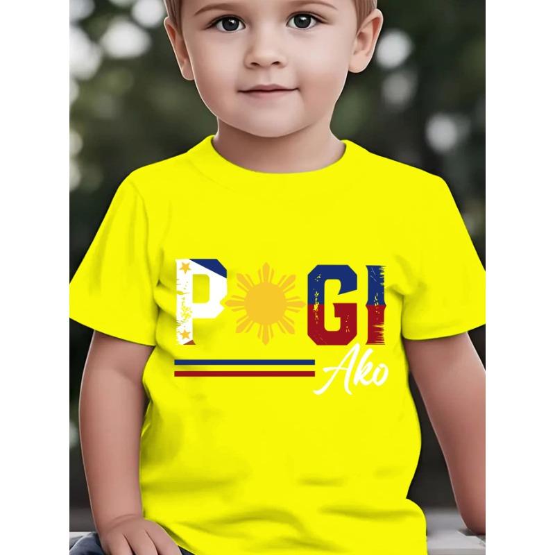European Size Boys Round-neck Short-sleeved T-shirt with Unique English Patterns POGI