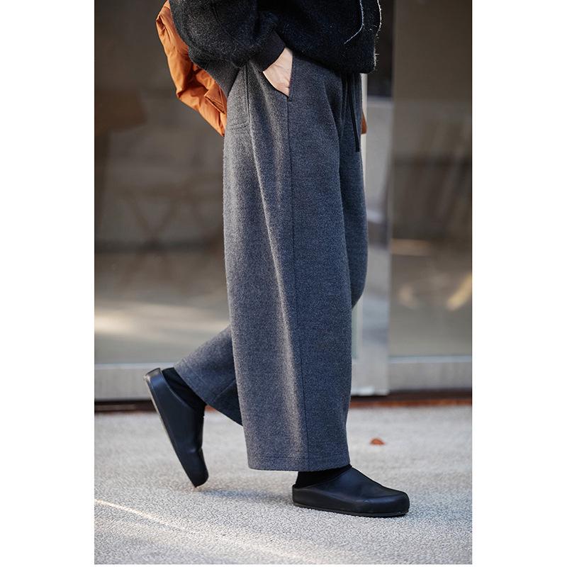 2022 Winter Retro Gray Wool Elastic Waist Loose Warm Carrot Pants Medium