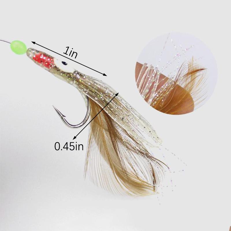 Amo da Pesca Piuma di Pollo Polpo Perline Luminose al Buio Filo con Amo 5 Amo/Filo Set da Pesca da Appendere