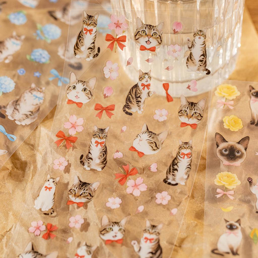 4 Styles Cute Cats Theme PET Stickers Hand Account For Scrapbooking DIY Collage Material Background Decoration Journal Supplies