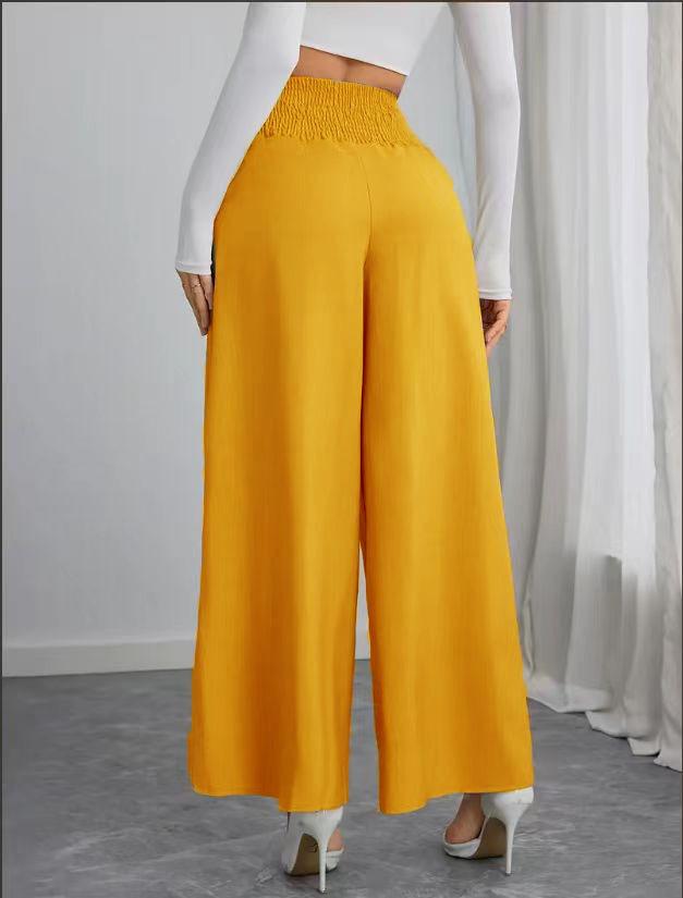 

Women s Trousers Thin High Waist Chain Elastic Waist Khaki Elegant Office Black Casual Wide-leg Pants for Female XS помаранчевий
