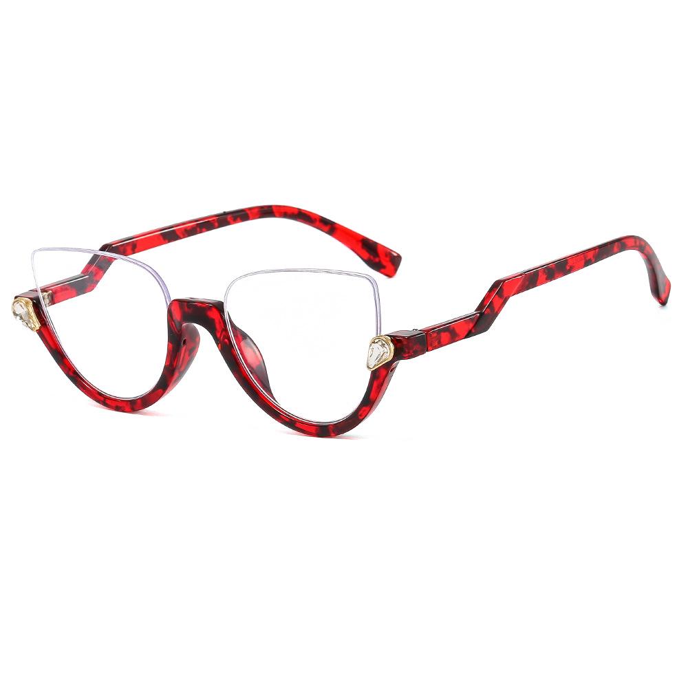 Trendy Cat Eye Anti-Blue Light Rhinestone Glasses with Flat Lenses Anti-Blue Light Lenses