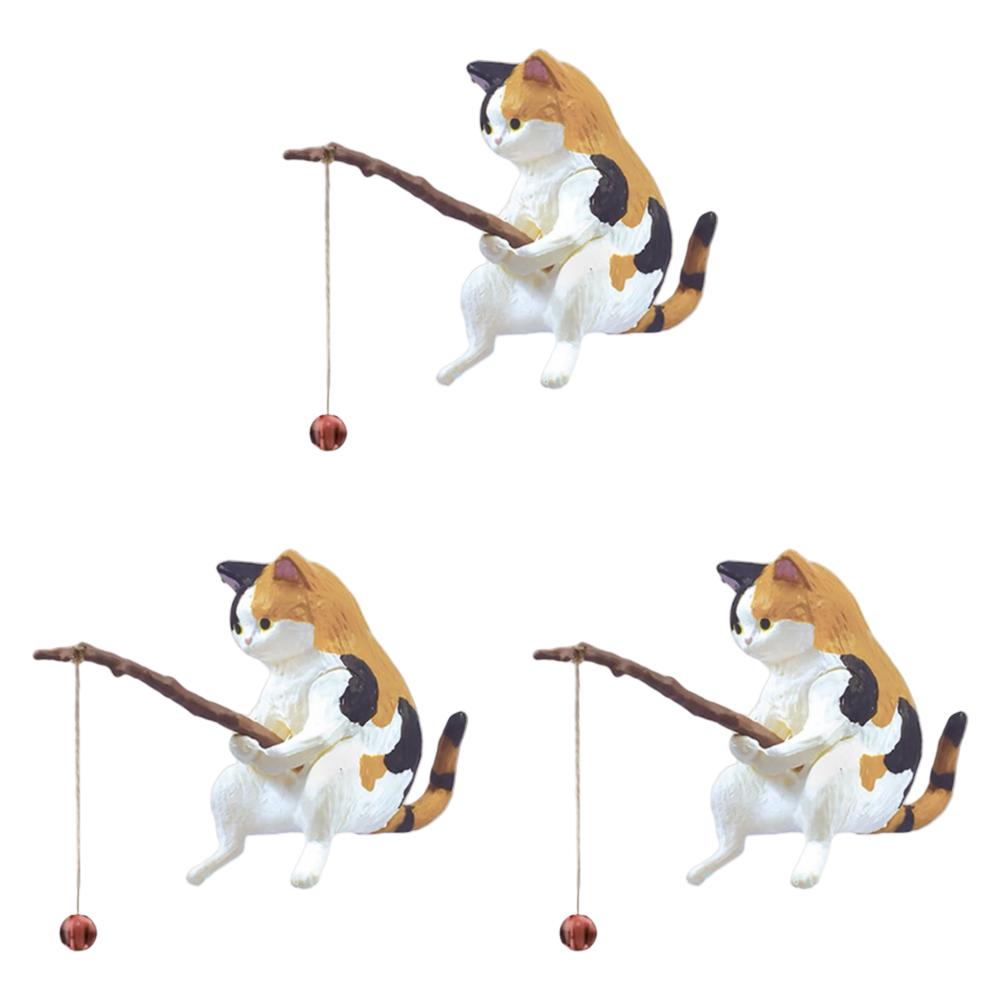 1-5pcs Fishing Cat Ornaments Sitting Fishing Little Cat Statue Fish Landscaping Cartoon Figurine Water Tank Aquarium Decorations