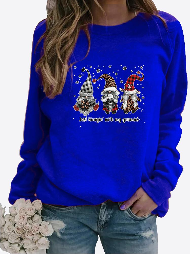 Women's Christmas Present Autumn and Winter Round Neck Casual Fashion Solid Color Long Sleeve Print T-shirt Loose Blouse Tops