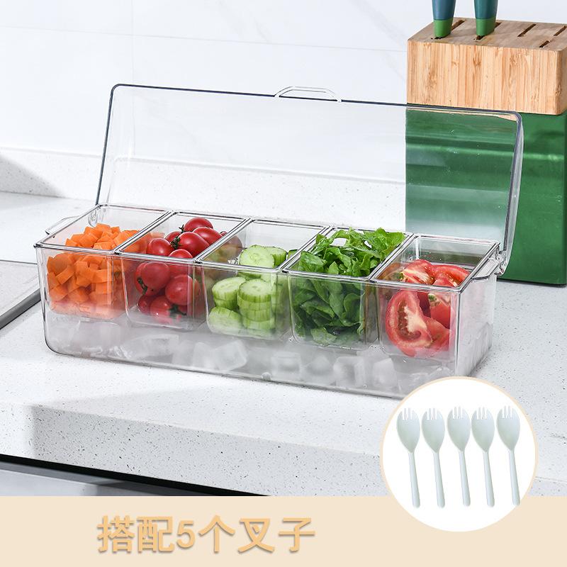 Salad Storage Box Outdoor Party Picnic Compartment Ice Box Salad Tray Home Plastic Fresh-keeping Box