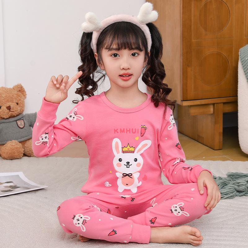 Pure Cotton Flannel Autumn/Winter Girls' Round Neck Underwear Set