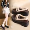thick-soled velvet single shoes for women's autumn and winter new fluffy shoes thick-heeled cotton shoes warm lace-up small leather shoes