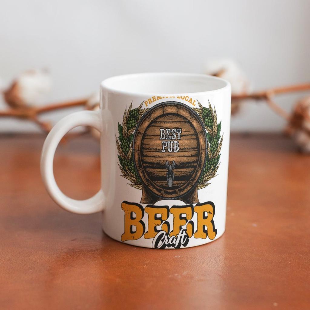 1pc 11oz Double-Sided Printed White Mug for Beer Lovers, Light and Fun Gift Choice