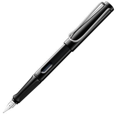 Lamy Safari Shiny Black Fountain Black Ergonomic Grip and Polished Steel Size F Ideal for Writing and Calligraphy Includes LAMY T10 Blue Ink Cartridge