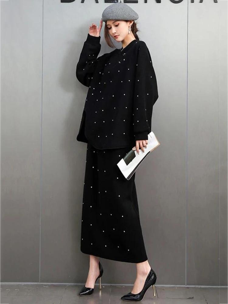 Xitao Lockeres Unregelmäßiges Strick-Zweiteiler-Set mit O-Ausschnitt GMM1295