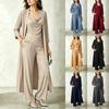 Ropa de mujer europea y americana primavera y otoño estilo minimalista top de manga larga con cuello oscilante chaqueta cárdigan larga pantalones conjunto de tres piezas s