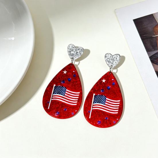 American USA Flag Earrings for Women Patriotic Red White Blue Cubic Zircon Dangle Drop Earrings, 4th of July Independence Day