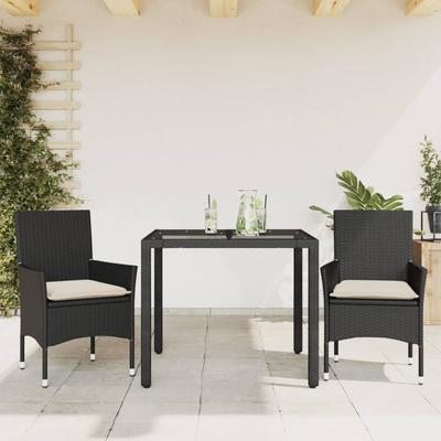Vidaxl 3-Cz. Garden Furniture Set With Cushions, Black, Poly Rattan