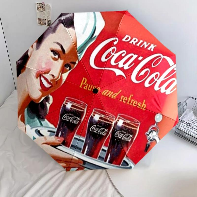 1PC Coca-cola Christmas Delivery Automatic Umbrella - Suitable Travel Outdoor Portable Umbrella Birthday Gift Daily Essentials