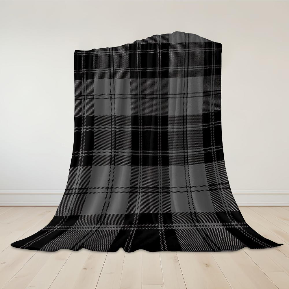 Couverture en Flanelle à Carreaux Noir-Gris Chaude Douce Halloween Noël Canapé Chaleureux Douillet Décoratif Cadeau Toutes Saisons