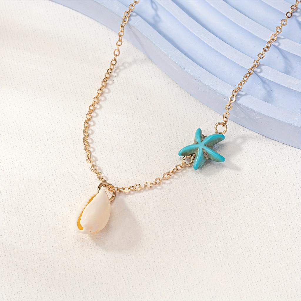 A Fashion Pop Young Pie Vintage Ocean Wind Starfish Shell Pendant Ladies Student Girls Vacation Travel