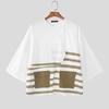 INCERUN Oversized Men Casual Loose 3/4 Sleeve Splits Irregular Front Cross Striped Print T-Shirts Tops