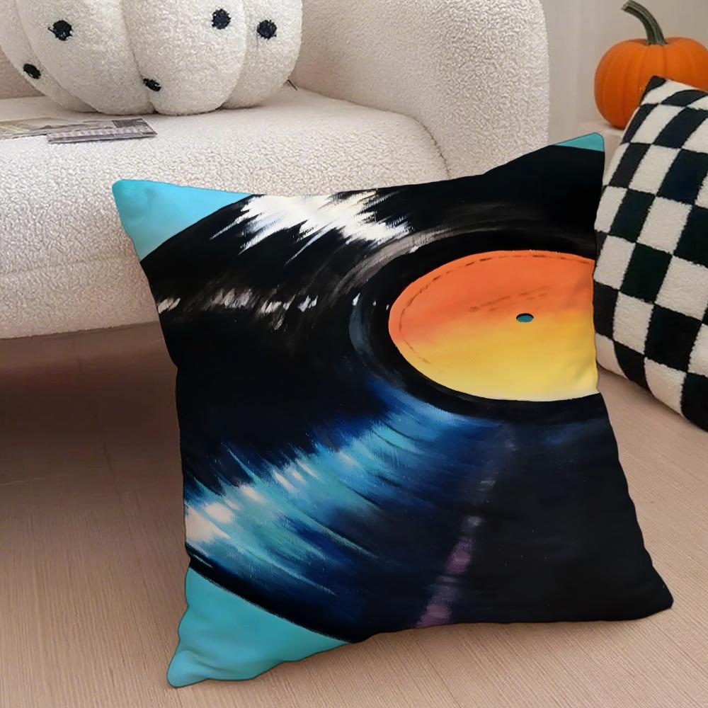 Vintage Vinyl Record Retro Music Cushion Cover Throw Pillow Cover Hidden Button Durable Polyester Chair Cushion