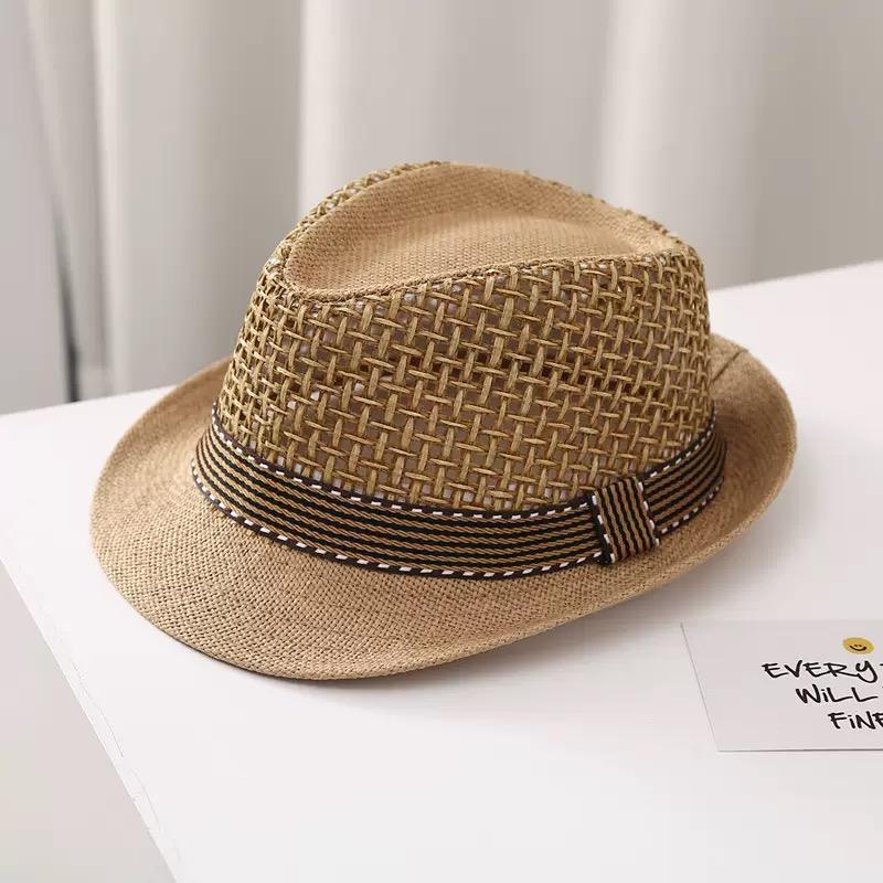 Men Wide Brim Braided Straw Sun Hat Panama Jazz Hat Summer UV Protection Breathable Mesh Beach Outdoor British Style Cowboy