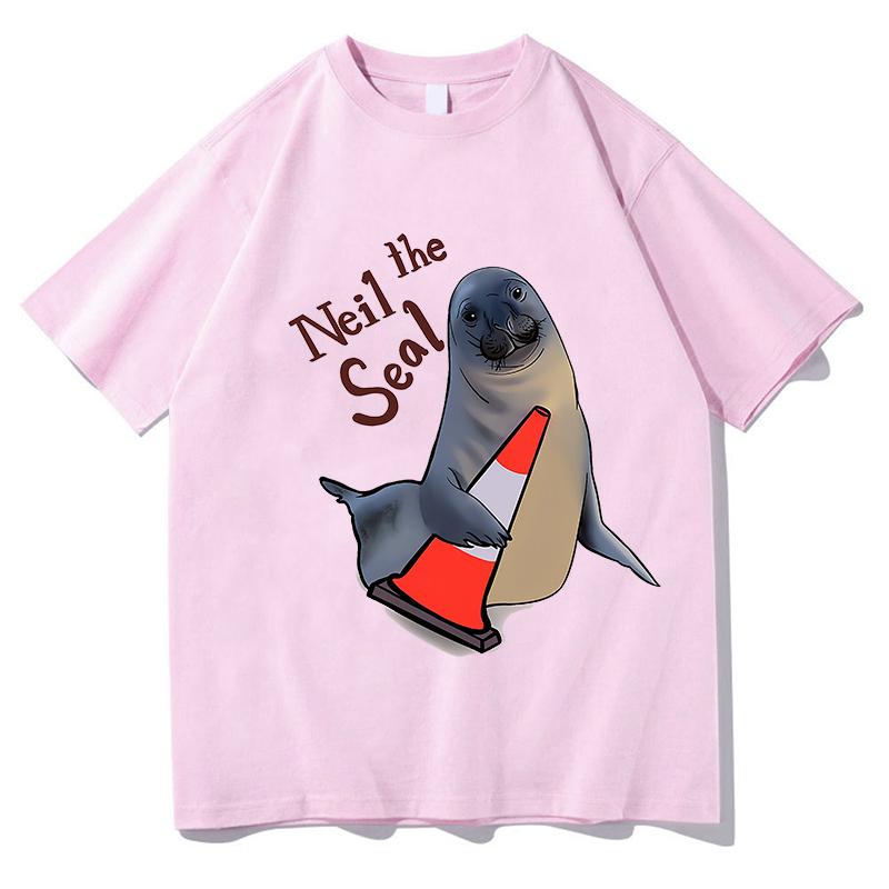 Neil The Seal Printing Tshirt Unisex Unisex Casual Loose O Neck Tee Comfortable Cotton Loose Casual Clothing Aesthetic Short Sleeve