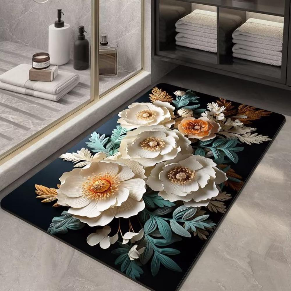 Flower Printing Bathroom Thickening Mat Bath Non-slip Carpets In Wash Basin Bathtub Side Floor Rug Shower Room Doormat Memory Foam 3D Pad