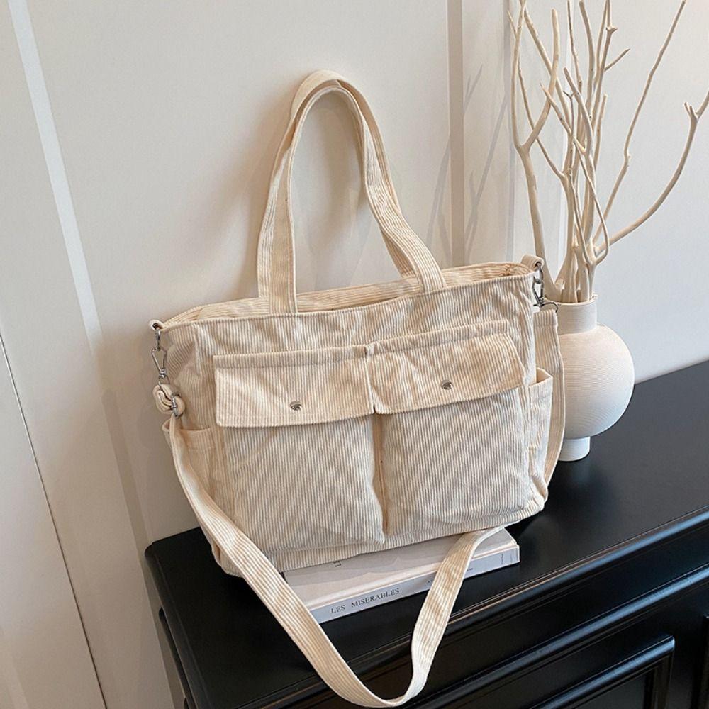 Elegant Corduroy Tote Bag Large Capacity Casual Underarm Bag Multi-pocket Shoulder Bag  Holiday