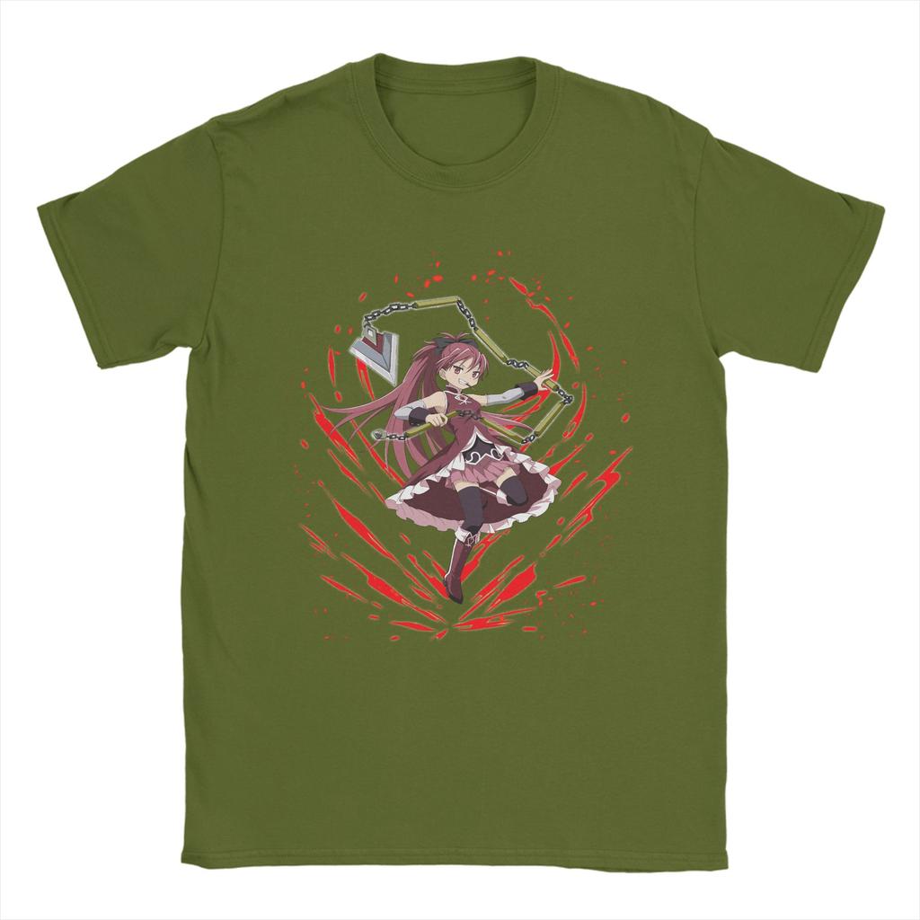 Mahou Shoujo Kyoko Sakura Unisexs T Shirts Madoka Magica Anime Tee Shirt Short Sleeve Crewneck TShirts Pure Cotton Clothing