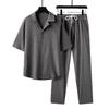5-point Sleeve Casual Suit Men's Thin Linen Short Sleeved Sports Cotton Solid Color Chinese Style Two-piece Set Men