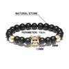 New Pirate Skull Bracelet Men 8mm Black Onyx Beaded Braslet Gothic Wolf Animal Braclet Male Accessories Gift For Boyfriend Joias