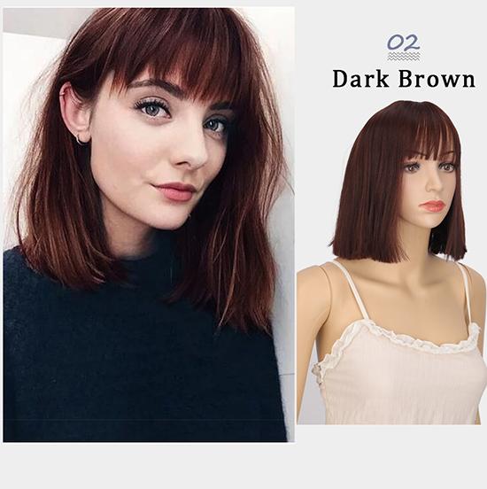 Short Straight Hair Wig Brown BOB Liu Hai Lady Wig High Temperature Resistance