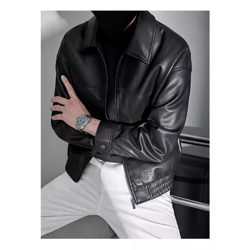 Men S Casual Loose Pu Leather Jacket Turn Down Collar