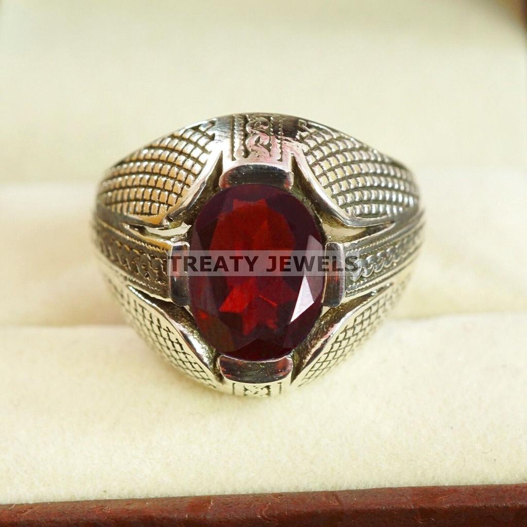 Garnet Oval Cut Gemstone With 925 Sterling Silver Ring For Men's #B74 JL375671373856