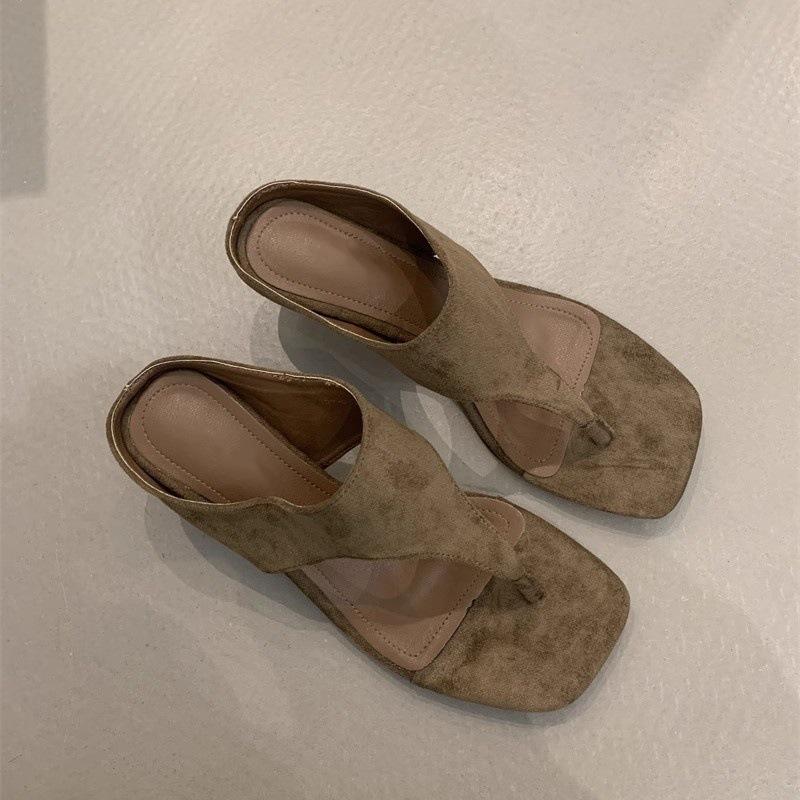 Retro High-heeled Sandals New Niche Temperament Simple Fairy Toe Thin Heel Flip-flops