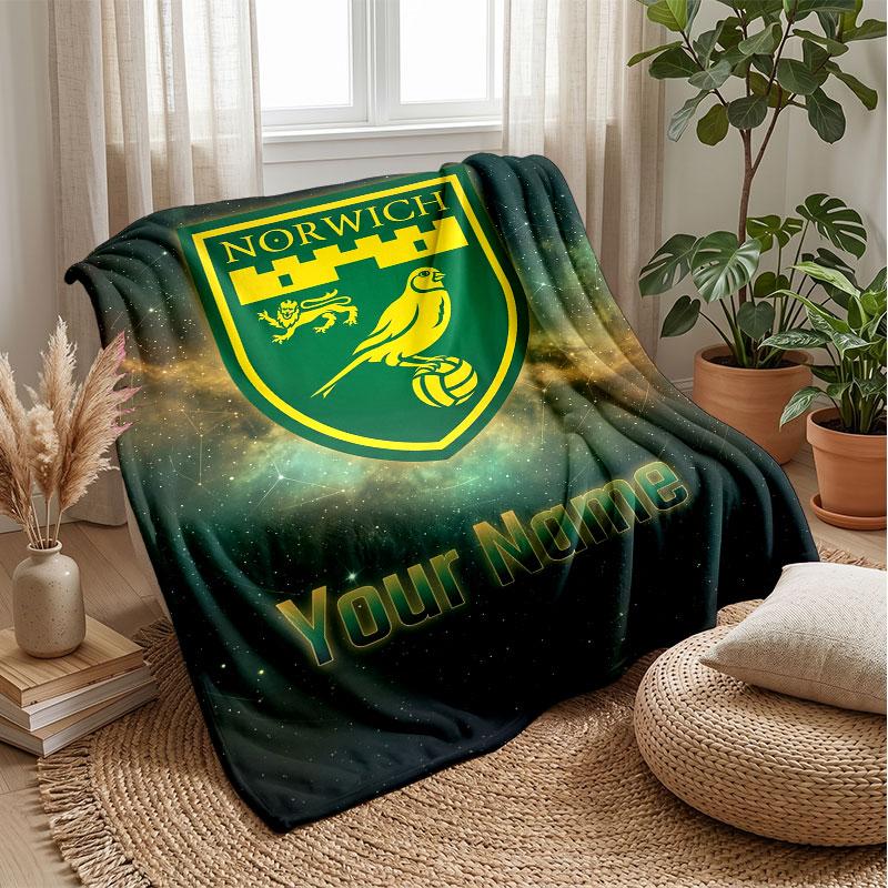 Norwich City Benutzerdefinierter Name Text Flanelldecke Fußball Logo Personalisierte Fleece-Kuscheldecke Besonderes Geschenk für Sofa Schlafzimmer Zuhause