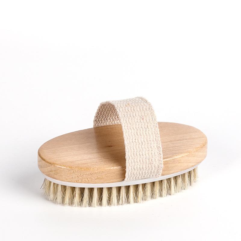 Soft Wood Body Brush Long-Round Bath Brush for Skin Scrubbing Dry Body Brush for Bathroom Use